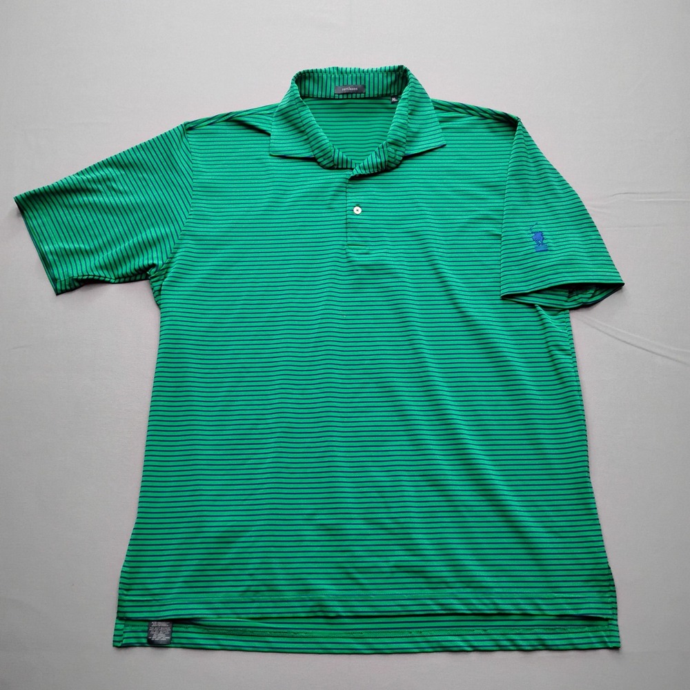 Turtleson Mens XL Green Striped Performance Golf Polo Shirt Short Sleeve Stretch